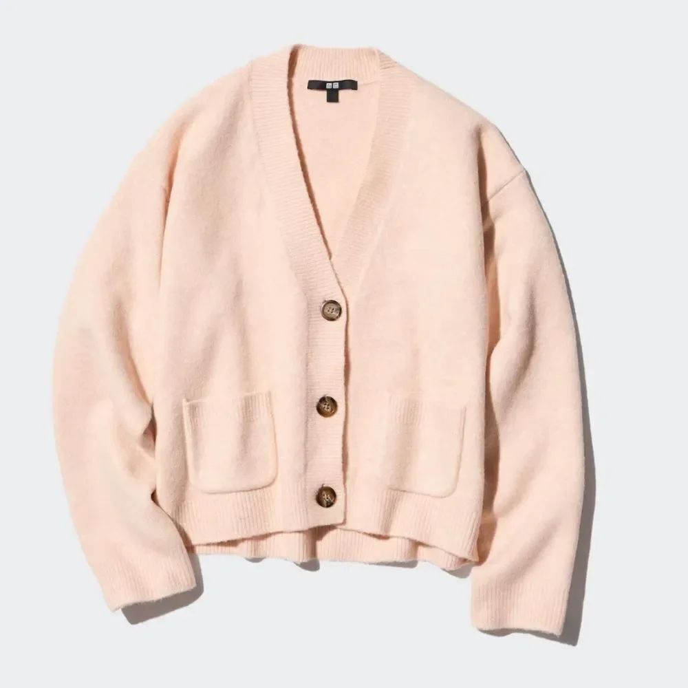 NWT UNIQLO Souffle Yarn Short Cardigan Peach Pockets Sz XXL